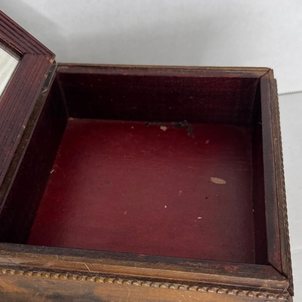 Antique Floral Framed Mirrored Dresser Box